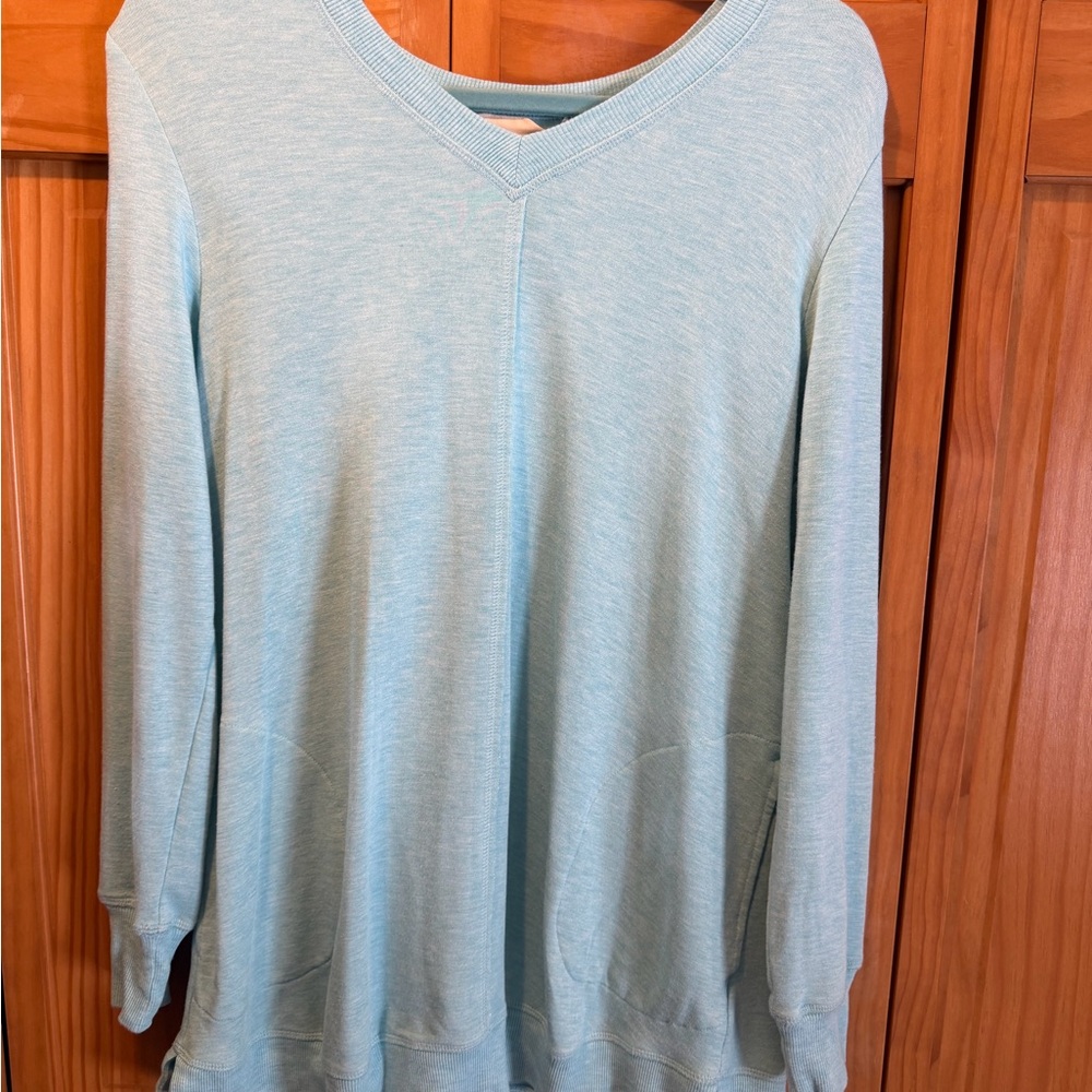 Soft Surroundings Light Blue V-Neck Pullover Top